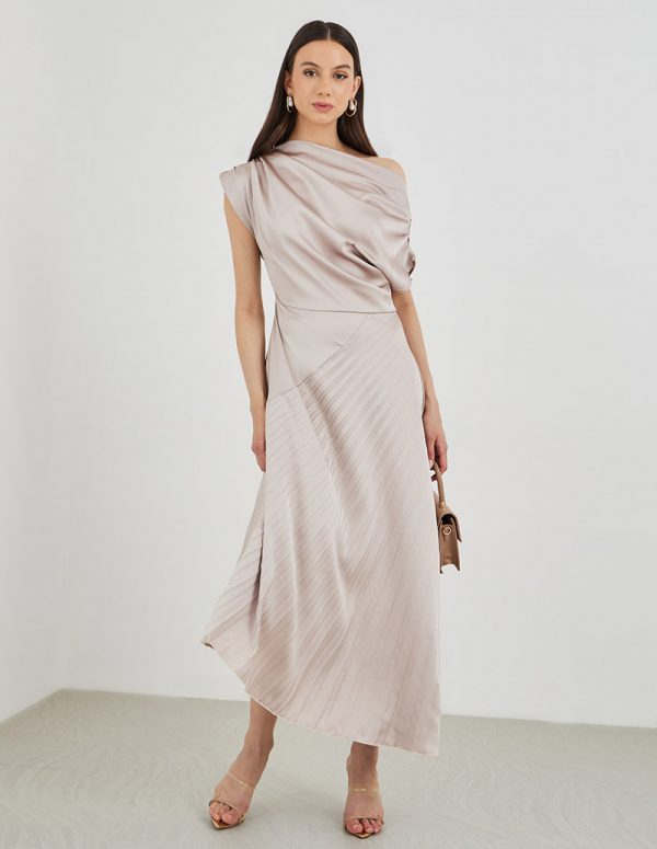 Elegant Asymmetric Pleated Midi Dress