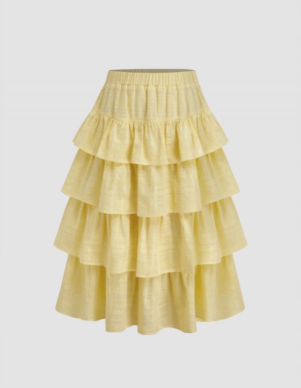 Cotton Cascade Layered Midi Skirt