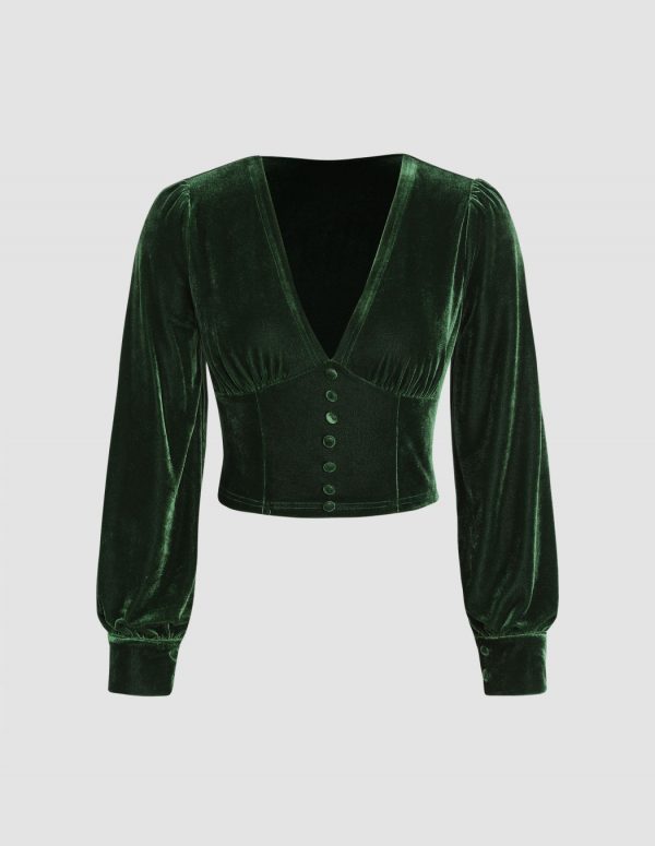 Velour Charm V-Neck Crop Top