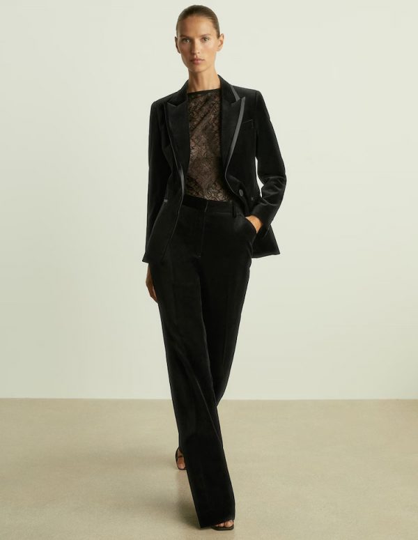 Midnight Grace Velvet Flared Trousers – Black